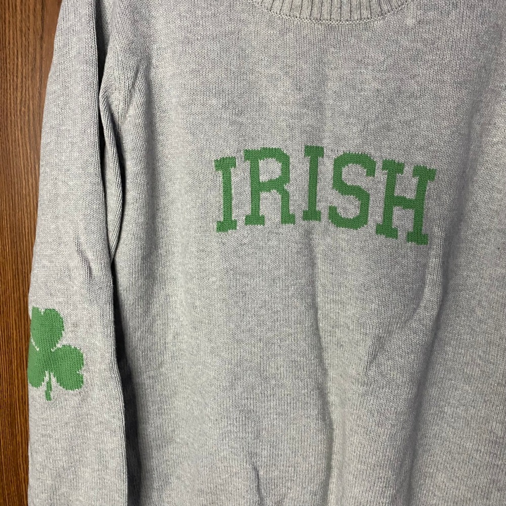 Pink Pineapple IRISH Sweater Womens XL Gray Green Shamrock Cotton Knit Pullover - Picture 2 of 6